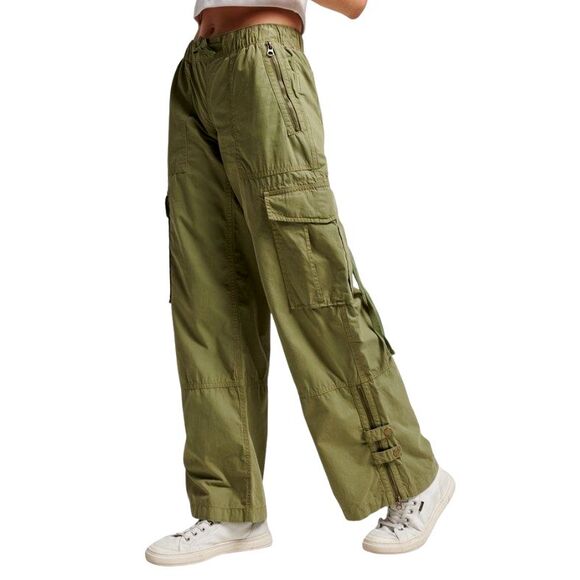 Superdry Low Rise Wide Leg Cargo Pants Womens Size 28x32 Khaki Olive Baggy Loose - Picture 1 of 16